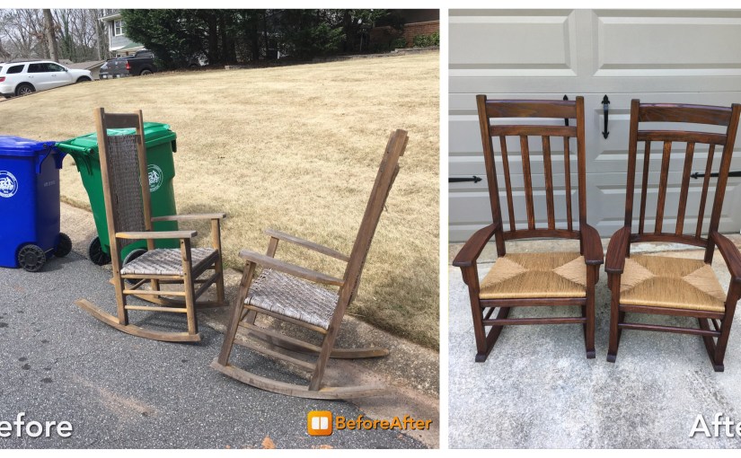 #26 Pair of solid oak rocking&nbsp;chairs